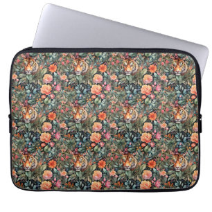 Housse Pour Ordinateur Portable jungle de roses et de tigres