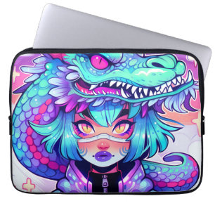 Housse Pour Ordinateur Portable Kawaii Dragon Headdress Girl dans le ciel Vaporwav