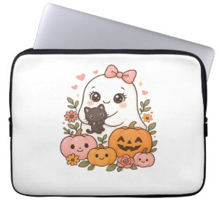 Housse Pour Ordinateur Portable Kawaii Ghost Halloween Chat noir Citrouille Chat c