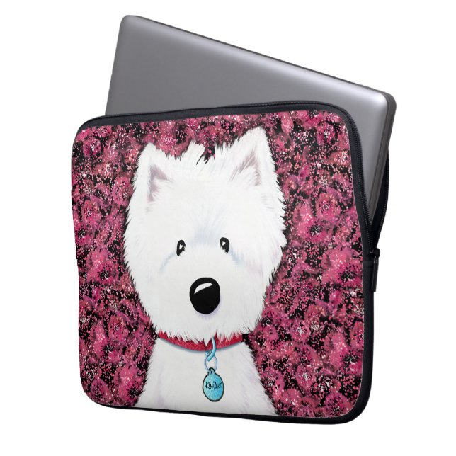 Housse Pour Ordinateur Portable KiniArt Westie Impressions florales (devant gauche)