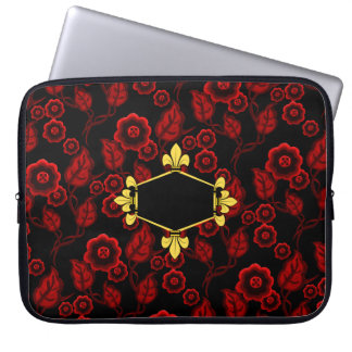 Housse Pour Ordinateur Portable La fourrure de lis, or, floral rouge, ajoutent des