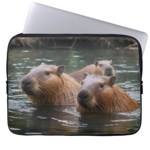 Housse Pour Ordinateur Portable La Nage Des Capybaras Dans La Rivière,
