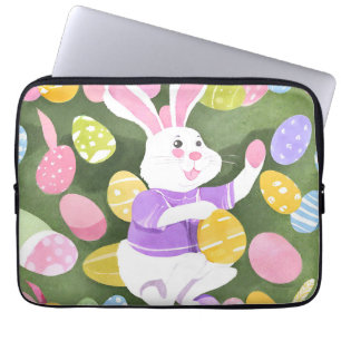 Housse Pour Ordinateur Portable lapin avec oeufs de pâques