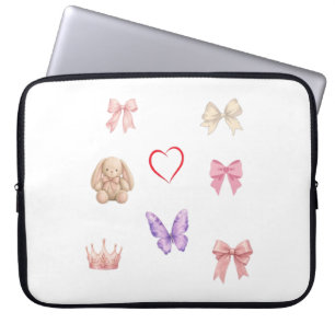 Housse Pour Ordinateur Portable Lapin Coquette Pastel de Rêve Arc-en-ciel Papillon