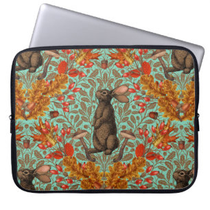 Housse Pour Ordinateur Portable Lapin d'automne sur vert clair