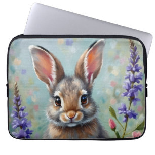 Housse Pour Ordinateur Portable Lapin Fluffy dans un champ de fleurs