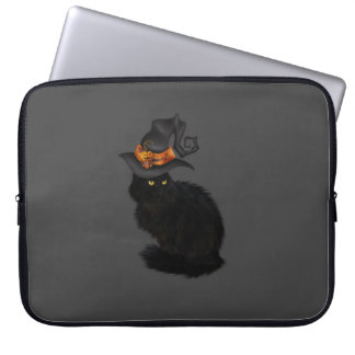 Housse Pour Ordinateur Portable Laptop Case with Black Halloween Cat Design