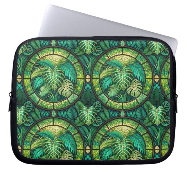 Housse Pour Ordinateur Portable Laptop sleeve with a vibrant green botanical  (Devant)