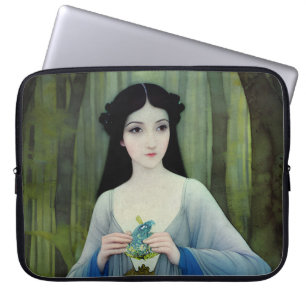 Housse Pour Ordinateur Portable Lave-encre illustration de la belle femme à Woods