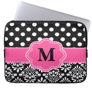 Housse Pour Ordinateur Portable Le noir rose pointille la douille d'ordinateur