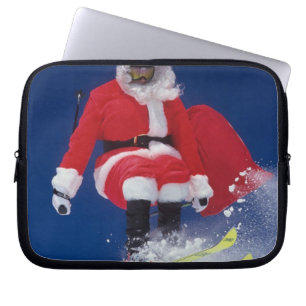 Housse Pour Ordinateur Portable Le père noël sur sauter de skis outre d'une