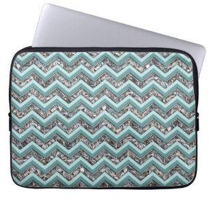 Housse Pour Ordinateur Portable Le verre taillé et le Teal foncé zigzaguent