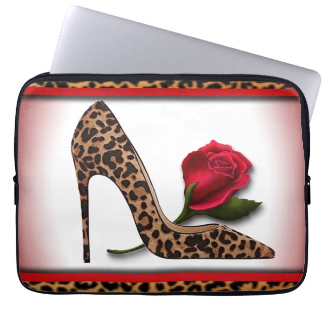 Housse Pour Ordinateur Portable Léopard à talon rouge (Devant)