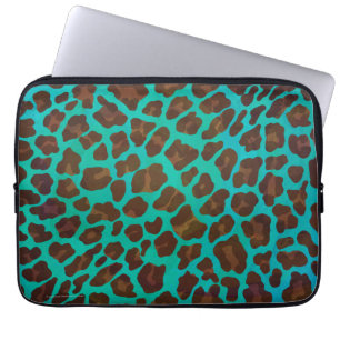 Housse Pour Ordinateur Portable Léopard Brown et Turquoise