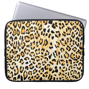 Housse Pour Ordinateur Portable leopard jaune et blanc dessiné à la main