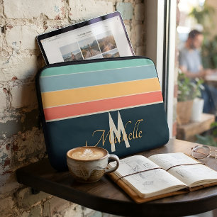 Housse Pour Ordinateur Portable les années 70 rétro coloré Stripe les prénoms et m
