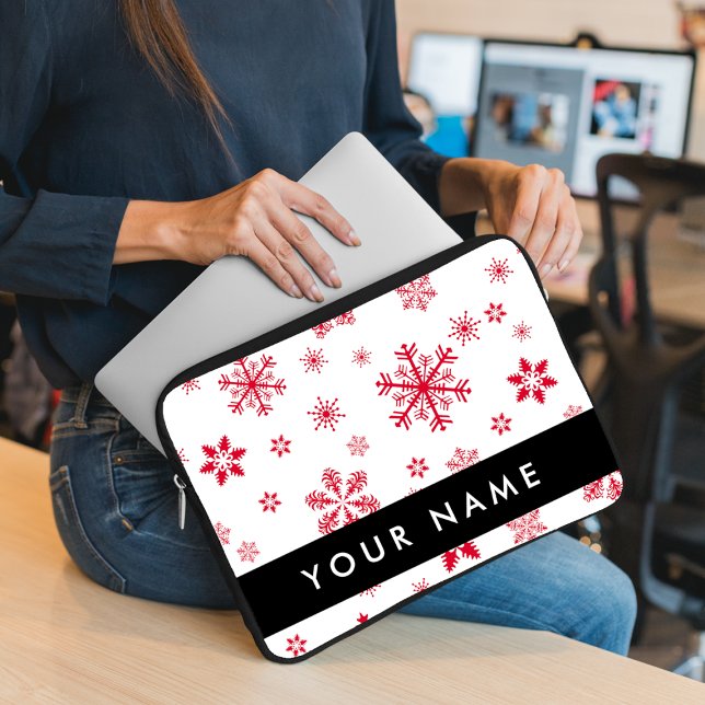 Housse Pour Ordinateur Portable Les flocons rouges, Votre nom, Personnalisez (Créateur téléchargé)