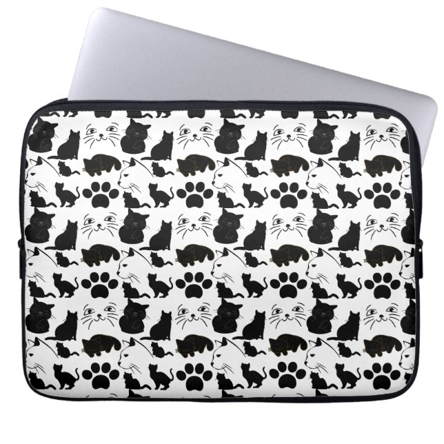 HOUSSE POUR ORDINATEUR PORTABLE LES MOTIFS DE CHATS NOIRS (Devant)