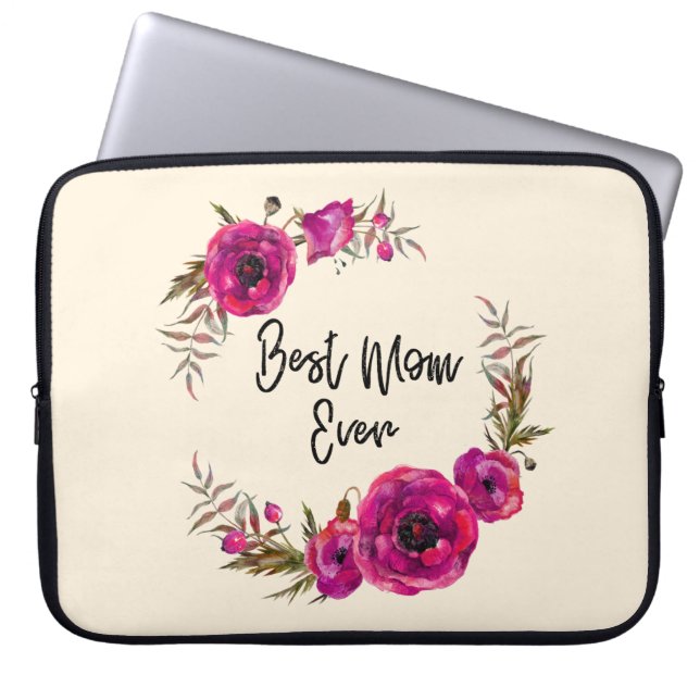 Housse Pour Ordinateur Portable Les pavots rose Fuchsia Meilleure Maman Jamais - F (Devant)