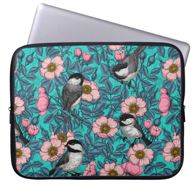 Housse Pour Ordinateur Portable Les poulets dans la nature rose, rose et bleu (Devant)