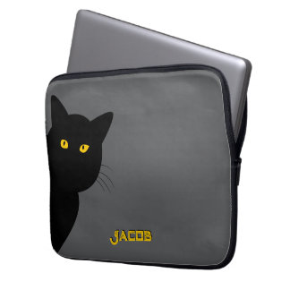 Housse Pour Ordinateur Portable Les yeux jaunes chat noir vous saluant coutume