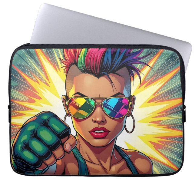 Housse Pour Ordinateur Portable Lesbienne LGBT Mohawk Uppercut Pop Art (Devant)