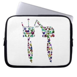 Housse Pour Ordinateur Portable LETTRE HÉBRAÏQUE 'CHET' en diamants et pierres pré