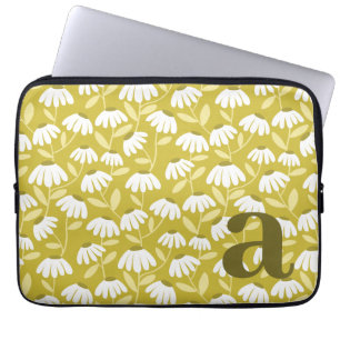 Housse Pour Ordinateur Portable Lettre initiale de monogramme motif floral or fonc
