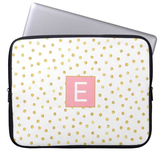 Housse Pour Ordinateur Portable Lettre monogramme Pink Gold Polka Motif Girl (Devant)
