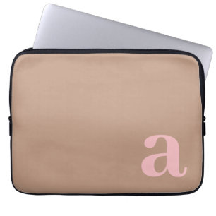 Housse Pour Ordinateur Portable Lettre Monogramme Rose & Marron Minimaliste
