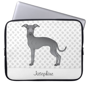 Housse Pour Ordinateur Portable Lévrier Italien Bleu Chien Mignon Avec Nom Personn