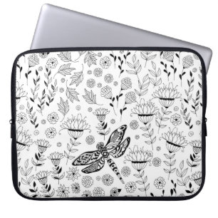 Housse Pour Ordinateur Portable libellule et fleurs