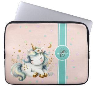 Housse Pour Ordinateur Portable Licorne bébé, monogramme d'étoiles colorées