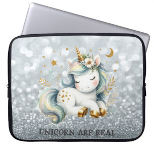 Housse Pour Ordinateur Portable Licorne bébé paillettes argentées Bokeh