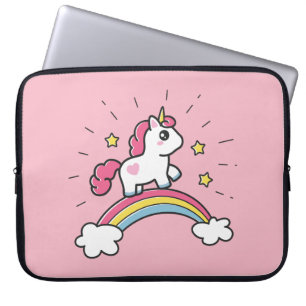 Housse Pour Ordinateur Portable Licorne mignonne sur une conception d'arc-en-ciel