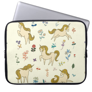 Housse Pour Ordinateur Portable licorne vintage dans les fleurs de forêt couleur i