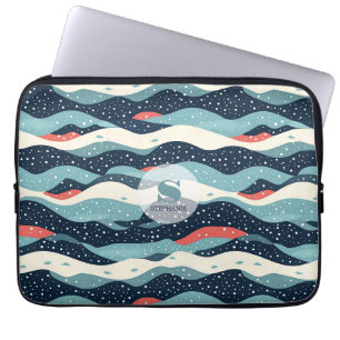 Housse Pour Ordinateur Portable Lignes Abstraites avec points de flocon de neige
