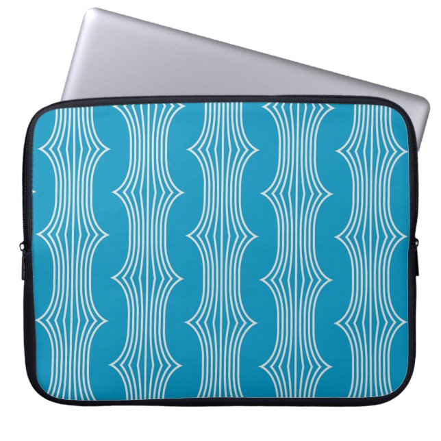 Housse Pour Ordinateur Portable Lignes blanches Abstraites rétro sur Motif bleu (Devant)