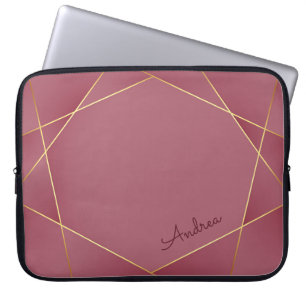 Housse Pour Ordinateur Portable Lignes élégantes rouge et or avec nom personnalisé