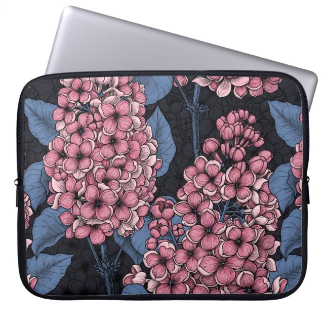 Housse Pour Ordinateur Portable Lilac rose sur bleu foncé (Devant)