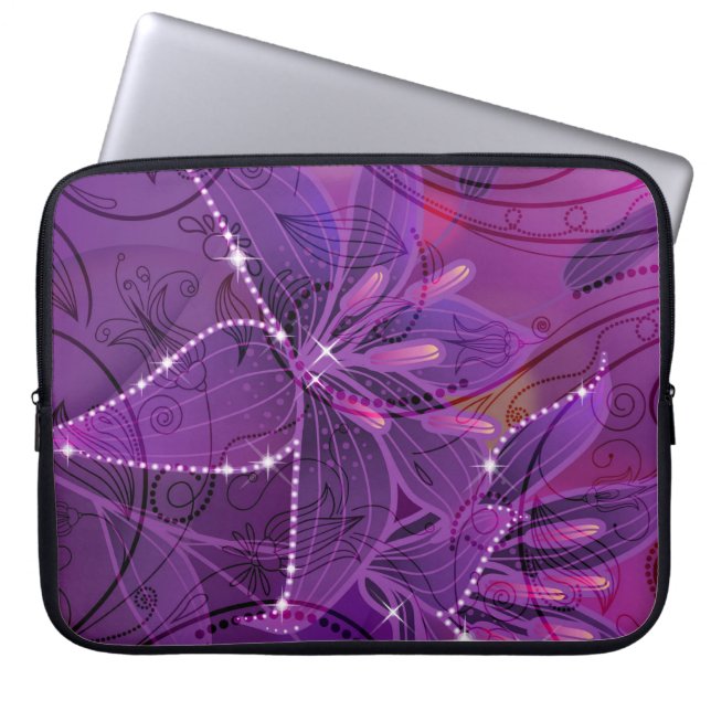 Housse Pour Ordinateur Portable Lili pourpre et étincelles Fleur Abstraite (Devant)