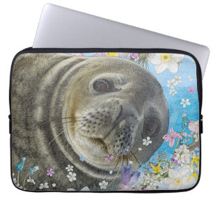 Housse Pour Ordinateur Portable Lion de mer nager dans les fleurs