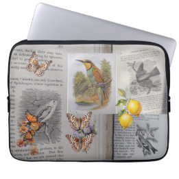 Housse Pour Ordinateur Portable Livres anciens, oiseaux et papillons
