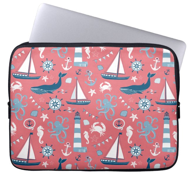 Housse Pour Ordinateur Portable L'océan nautique s'est levé (Devant)