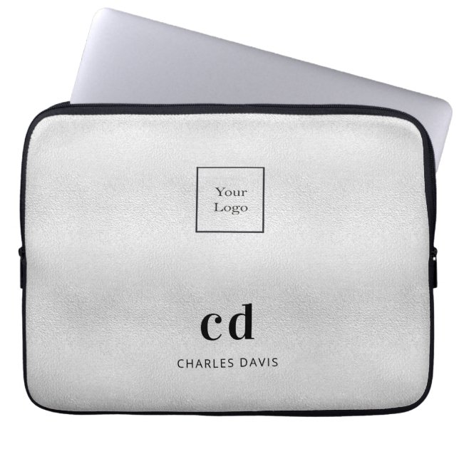 Housse Pour Ordinateur Portable Logo d'entreprise du monogramme argent (Devant)