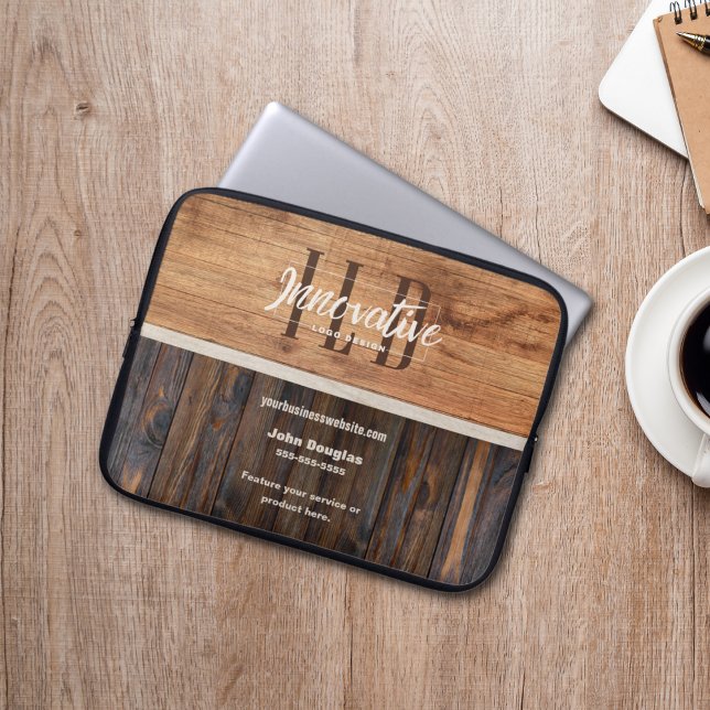 Housse Pour Ordinateur Portable Logo d'entreprise rustique ton bois (Créateur téléchargé)