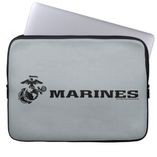 Housse Pour Ordinateur Portable Logo en noir empilé USMC