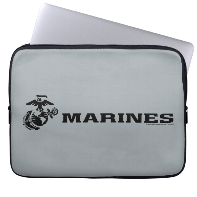 Housse Pour Ordinateur Portable Logo en noir empilé USMC (Devant)
