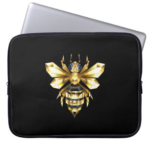 Housse Pour Ordinateur Portable Logo Faux Gold Foil Bee Polygonal sur Noir