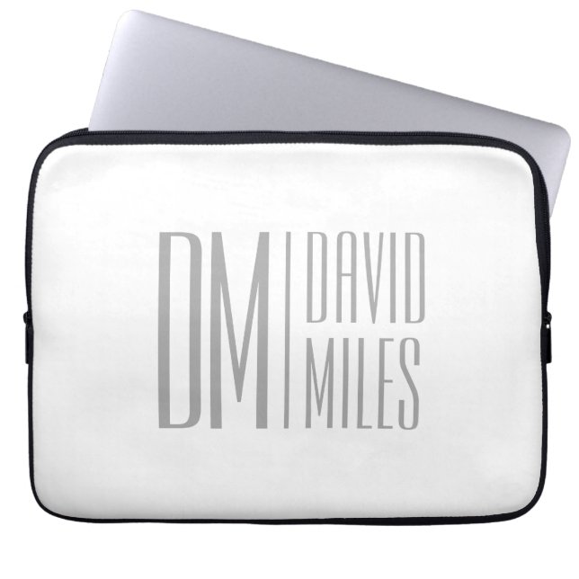Housse Pour Ordinateur Portable Logo Stylish Minimal & Modern Grey Initiales & Nom (Devant)